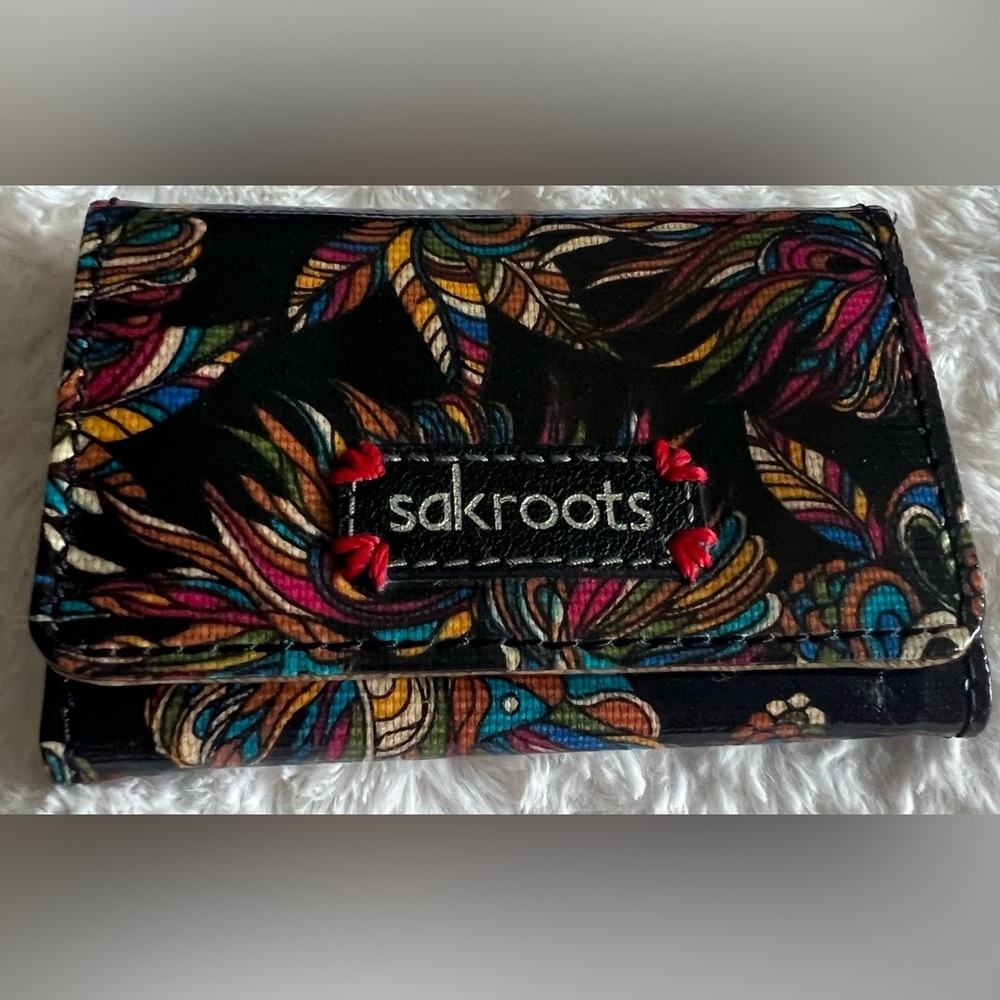 Sakroots Black Multi Colored Feather Wallet